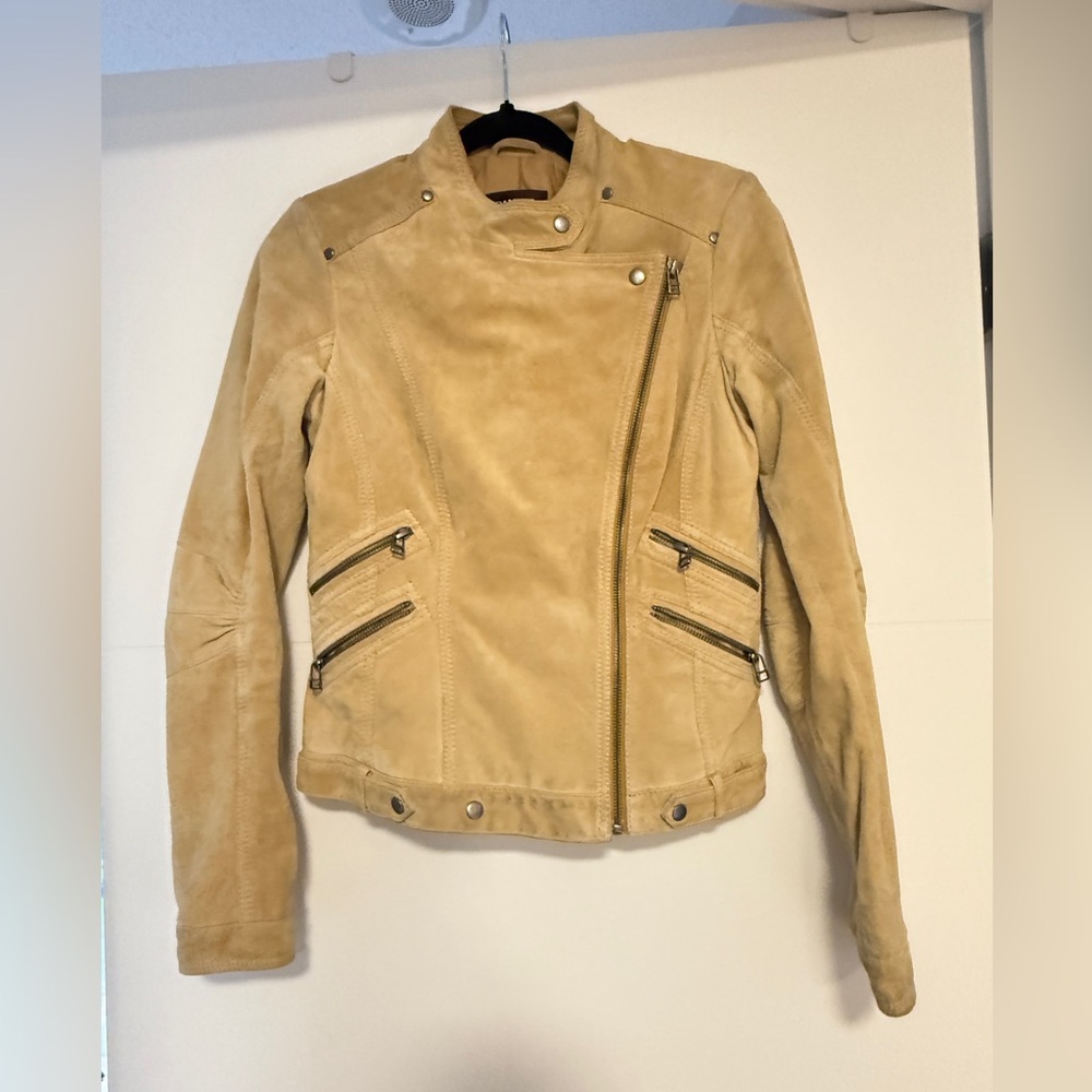 Danier Tan Suede Moto Jacket | Soft Leather | Size 2XS